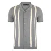 Paul James Knitwear Mens Ultra Fine Cotton Delgado Cuban Collar Striped Shirt - Ash Grey In Grey