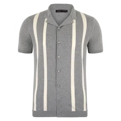 Paul James Knitwear Mens Ultra Fine Cotton Delgado Cuban Collar Striped Shirt - Ash Grey