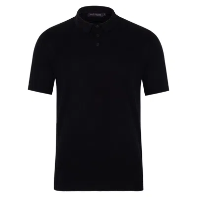 Paul James Knitwear Mens Ultra Fine Cotton Earl Short Sleeve Polo Shirt - Black