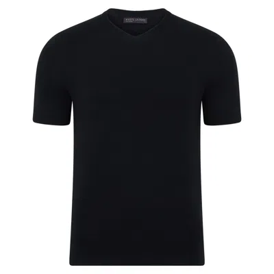 Paul James Knitwear Mens Ultra Fine Cotton Hudson High V Neck Knitted T-shirt - Black