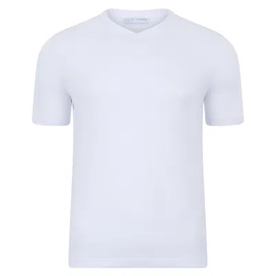 Paul James Knitwear Mens Ultra Fine Cotton Hudson High V Neck Knitted T-shirt - White