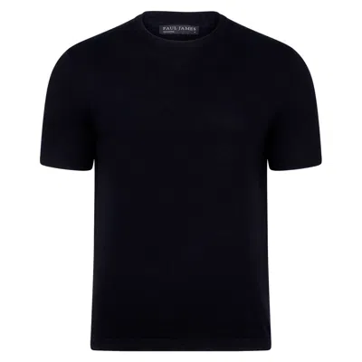 Paul James Knitwear Mens Ultra-fine Cotton Hugo Knitted T-shirt - Black