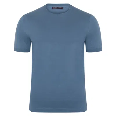 Paul James Knitwear Mens Ultra-fine Cotton Hugo Knitted T-shirt - Bluestone