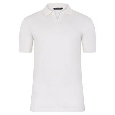 Paul James Knitwear Mens Ultra Fine Cotton Linen Raphael Buttonless Polo Shirt - White