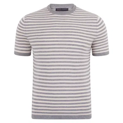 Paul James Knitwear Mens Ultra-fine Cotton Miguel Knitted Breton T-shirt - Ash Grey