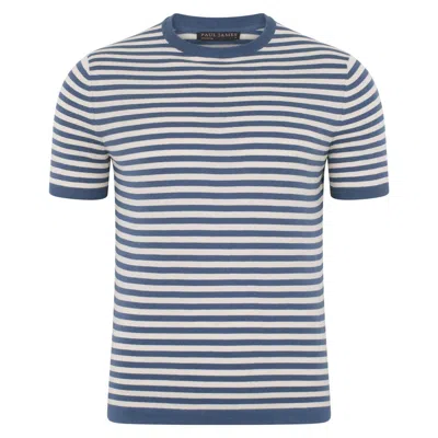 Paul James Knitwear Mens Ultra-fine Cotton Miguel Knitted Breton T-shirt - Indigo Blue