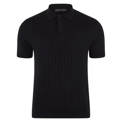 Paul James Knitwear Mens Ultra Fine Cotton Miles Selection Knit Polo Shirt - Black
