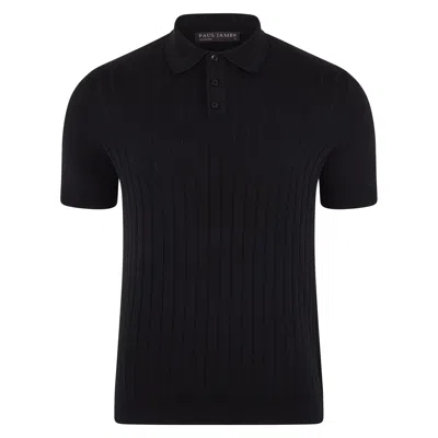 Paul James Knitwear Mens Ultra Fine Cotton Miless Selection Knit Polo Shirt - Black