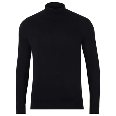 Paul James Knitwear Mens Ultra Fine Cotton Mock Turtle Neck Spencer Jumper - Black