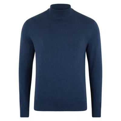 Paul James Knitwear Mens Ultra Fine Cotton Mock Turtle Neck Spencer Jumper - Blue Melange