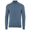 Paul James Knitwear Mens Ultra Fine Cotton Mock Turtle Neck Spencer Jumper - Bluestone In Blue