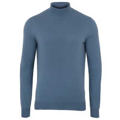 Paul James Knitwear Mens Ultra Fine Cotton Mock Turtle Neck Spencer Jumper - Bluestone