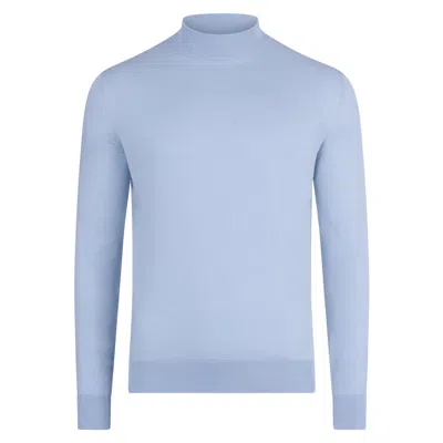 Paul James Knitwear Mens Ultra Fine Cotton Mock Turtle Neck Spencer Jumper - Chalkblue In Blue