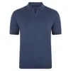 Paul James Knitwear Mens Ultra Fine Cotton Nathan Buttonless Polo Shirt - Indigo Blue In Blue