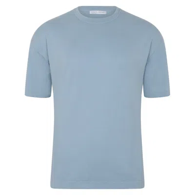 Paul James Knitwear Mens Ultra Fine Cotton Silas Oversized Knitted T-shirt - Light Blue