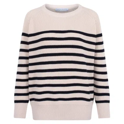 Paul James Knitwear Neutrals / Black Womens Cotton Ribbed Breton Tiana Jumper - Ecru