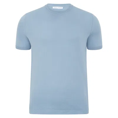 Paul James Knitwear Neutrals / Blue Mens Ultra-fine Cotton Hugo Knitted T-shirt - Light Blue