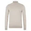 Paul James Knitwear Neutrals / Brown Mens Superfine Riccardo Merino Silk Mock Turtle Neck Jumper - Pumice Stone In Brown