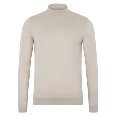 Paul James Knitwear Neutrals / Brown Mens Superfine Riccardo Merino Silk Mock Turtle Neck Jumper - Pumice Stone