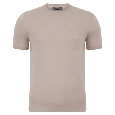 Paul James Knitwear Neutrals / Brown Mens Ultra-fine Cotton Hugo Knitted T-shirt - Linen