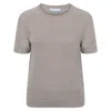 Paul James Knitwear Neutrals / Brown Womens Ultra Fine Cotton Cassie Saddle Shoulder Knitted T-shirt - Mushroom In Brown