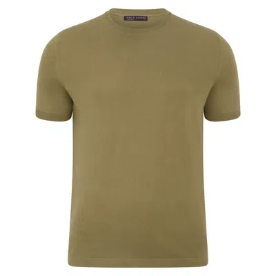 Paul James Knitwear Neutrals / Green Mens Ultra-fine Cotton Hugo Knitted T-shirt - Light Olive