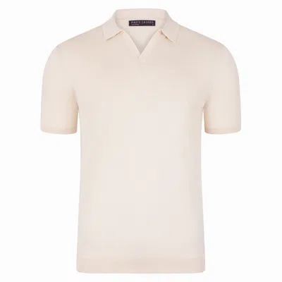 Paul James Knitwear Neutrals Men's Ultra Fine Cotton Nathan Buttonless Polo Shirt - Ecru In Beige