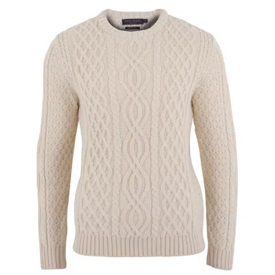 Paul James Knitwear Neutrals Mens British Wool Aran Jarvis Cable Sweater - Ecru In Beige