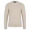 Paul James Knitwear Neutrals Mens Chunky Merino Wool Cameron Cable Jumper - Ecru In Beige