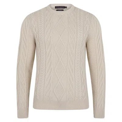 Paul James Knitwear Neutrals Mens Chunky Merino Wool Cameron Cable Jumper - Ecru In Beige