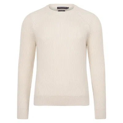 Paul James Knitwear Neutrals Mens Chunky Merino Wool Smith Fisherman Rib Knit Jumper - Ecru In Beige