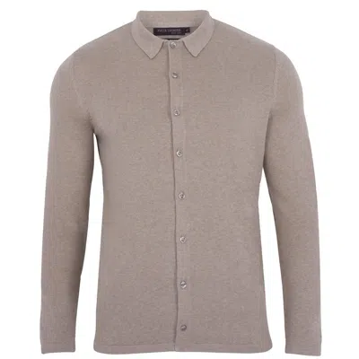 Paul James Knitwear Neutrals Mens Cotton Arthur Knitted Shirt - Fawn In Brown