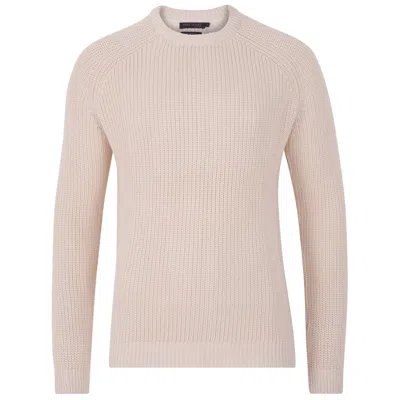 Paul James Knitwear Neutrals Mens Cotton Clark Fisherman Rib Knit Jumper - Ecru In Beige