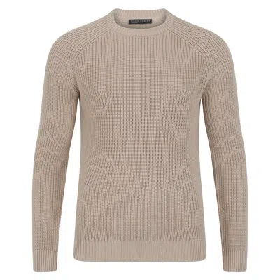 Paul James Knitwear Neutrals Mens Cotton Clark Fisherman Rib Knit Jumper - Linen