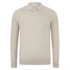 Paul James Knitwear Neutrals Mens Cotton Hall Long Sleeve Knitted Polo Shirt - Birch