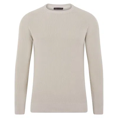 Paul James Knitwear Neutrals Mens Cotton Lightweight Fisherman Dylan Rib Jumper - Birch