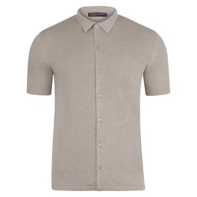 Paul James Knitwear Neutrals Mens Cotton Short Sleeve Marshall Shirt - Fawn In Brown
