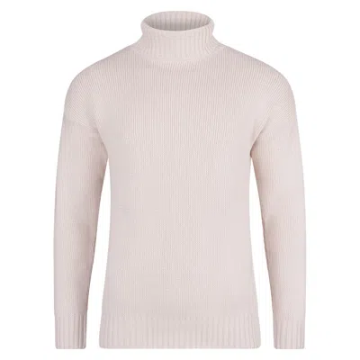 Paul James Knitwear Neutrals Mens Cotton Submariner Roll Neck Arthur Jumper - Ecru In Beige