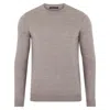Paul James Knitwear Neutrals Mens Extra Fine Merino Wool Callington Crew Neck Jumper - Barley