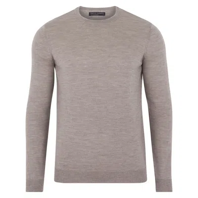 Paul James Knitwear Neutrals Mens Extra Fine Merino Wool Callington Crew Neck Jumper - Barley In Brown