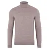 Paul James Knitwear Neutrals Mens Extra Fine Merino Wool Weston Roll Neck Jumper - Barley