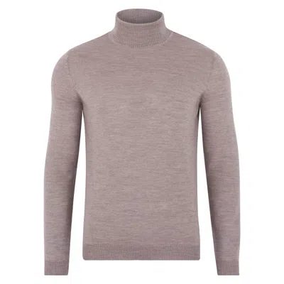 Paul James Knitwear Neutrals Mens Extra Fine Merino Wool Weston Roll Neck Jumper - Barley In Gray