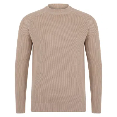 Paul James Knitwear Neutrals Mens Lightweight Cotton Brett Ribbed Crew Neck Jumper - Linen In White