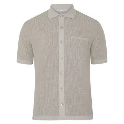 Paul James Knitwear Neutrals Mens Lightweight Cotton Frankie Waffle Knit Shirt - Oatmeal