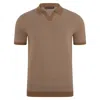 Paul James Knitwear Neutrals Mens Lightweight Cotton Giovanni Honeycomb Buttonless Polo Shirt - Camel In Beige