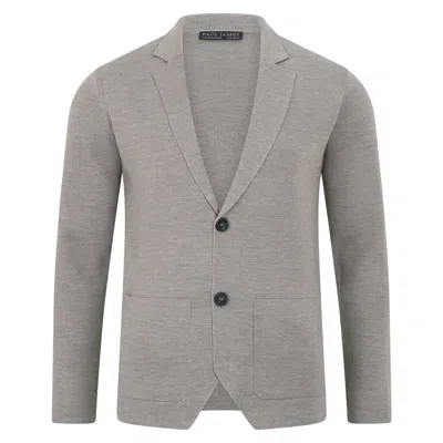 Paul James Knitwear Neutrals Mens Lightweight Extra Fine Merino Wool Massimo Knitted Blazer - Barley