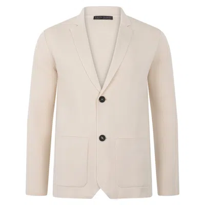 Paul James Knitwear Neutrals Mens Lightweight Mercerised Cotton Giuseppe Knitted Blazer - Ecru In Beige