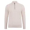 Paul James Knitwear Neutrals Mens Midweight Romano Cotton Cable Zip Neck Jumper - Ecru In Beige