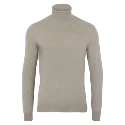 Paul James Knitwear Neutrals Mens Ultra Fine Cotton Atwod Roll Neck Jumper - Fawn