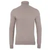 Paul James Knitwear Neutrals Mens Ultra Fine Cotton Atwood Roll Neck Jumper - Fawn
